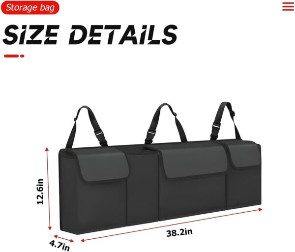 Car Trunk Organizer with Lid, Backseat Hanging Storage Bag with 4 Pockets & 3 Adjustable Straps, Waterproof PVC Collapsible Cargo Bag, Car Interior Accessories for Auto SUV MPV - Image 2