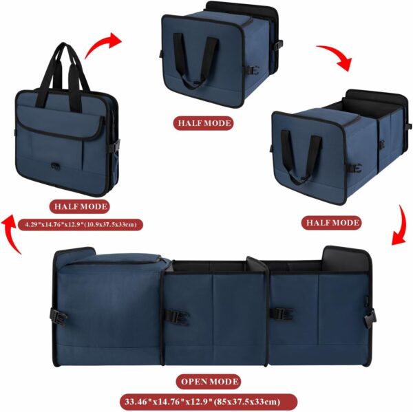 Trunk Organizer for SUV with cooler bag, Collapsible Multi-Compartment Car Organizers Foldable 600D Oxford Polyester (blue-upgrade) - Image 2