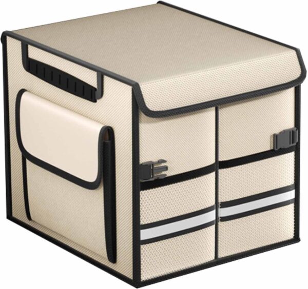 Trunk Organizer for car, Trunk Organizer, Car Storage Box, 1680D Collapsible Multi-Compartment Storage Bag, with Cover, for most cars 36L Black (Beige)