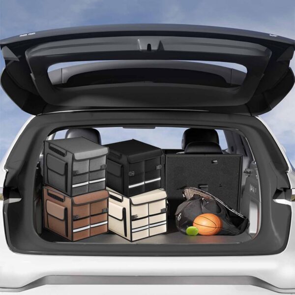 Trunk Organizer for car, Trunk Organizer, Car Storage Box, 1680D Collapsible Multi-Compartment Storage Bag, with Cover, for most cars 36L Black (Beige) - Image 2