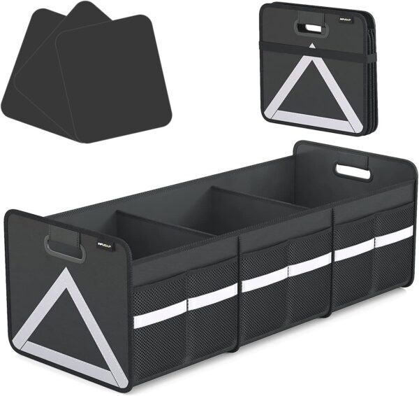 SUV Trunk Organizer - Universal Car Storage with Multi Pockets, Foldable Heavy Duty Collapsible Trunk Storage with Reflective Stripe