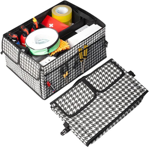 Car Trunk Organizer, Collapsible Multi Compartment Vehicle Storage Box, Waterproof Adjustable Automotive Organization Container Accessories, Universal for SUV, Sedan, Truck (Checkerboard)