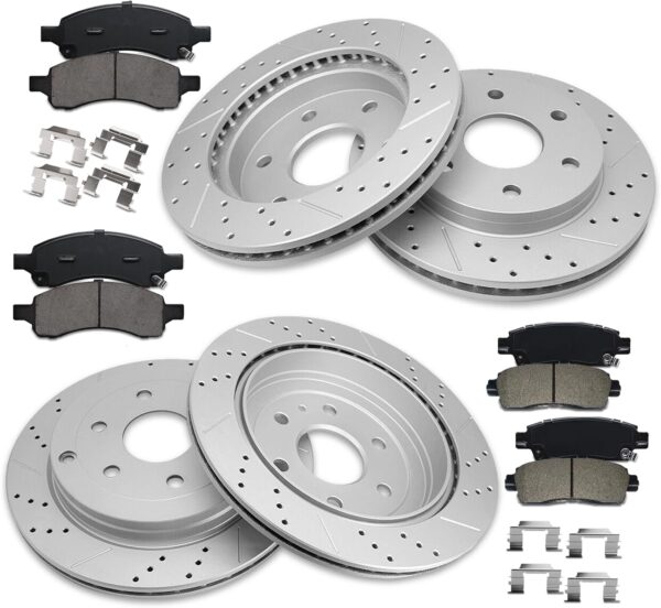 Front 12.80 in Rear for Buick Enclave Brake Kit, for Chevy Traverse, GMC Acadia, Acadia Limited, Saturn Outlook Drilled Slotted Brakes Rotors Ceramic Pads Replacement 55151 883 55150 1169