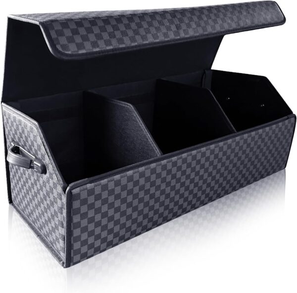 Trunk Organizer for SUV - Leather Storage Box, Extra Large, Magnetic Lid, Collapsible and Adjustable Car Organizer