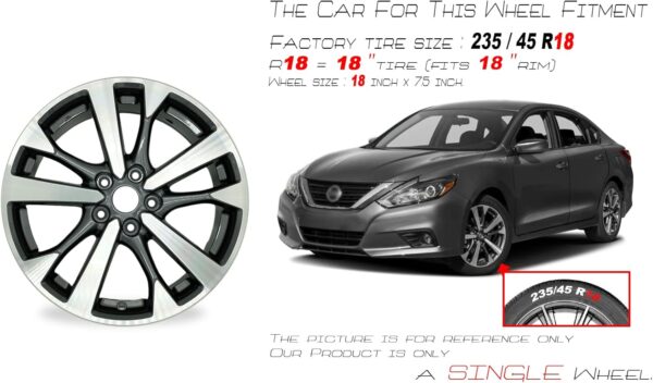 For Nissan Altima OEM Design Wheel 18" 18X7.5 2016 2017 Machined Grey Single Replacement Rim - Image 2