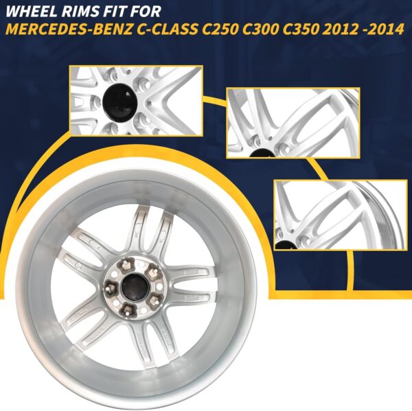 New Rims 17x7.5 17 Inch Front Aluminum Alloy Wheel Rim Fits for Mercedes-Benz C-Class C250 C300 C350 2012 2013 2014, ALY85227 Silver - Image 2