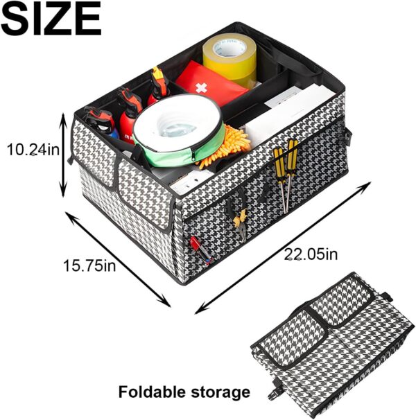 Car Trunk Organizer, Collapsible Multi Compartment Vehicle Storage Box, Waterproof Adjustable Automotive Organization Container Accessories, Universal for SUV, Sedan, Truck (Checkerboard) - Image 2