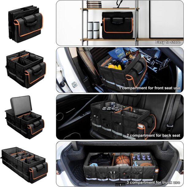 Car Trunk Organizer and Storage with Lid & Removable Leakproof Cooler Bag, Car Accessories 6 Removable Dividers for Custom Space, Collapsible Large Trunk Organizers Interior for SUV Sendan with Cover - Image 2