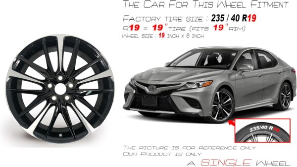 For Toyota Camry OEM Design Wheel 19" 19x8 2018-2024 Machined Black Single Replacement Rim - Image 2