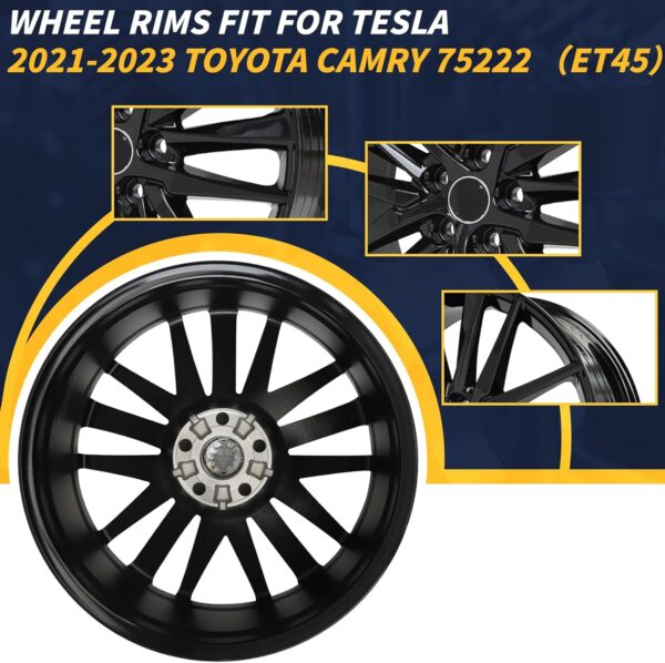 19x8inch 19 Inch 19“ Premium Aluminum Alloy Wheel Rim Compatible with Toyota Camry XSE 2021 2022 2023 2024, ALY75222U46N, OE Stock Specs, Gloss Black - Image 2