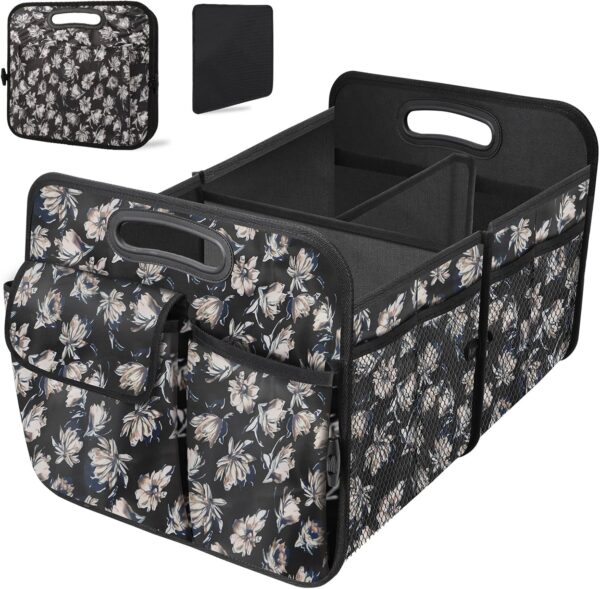 Collapsible Car Storage - Multi-Compartment Organizer for SUV, Mini-Van - Floral