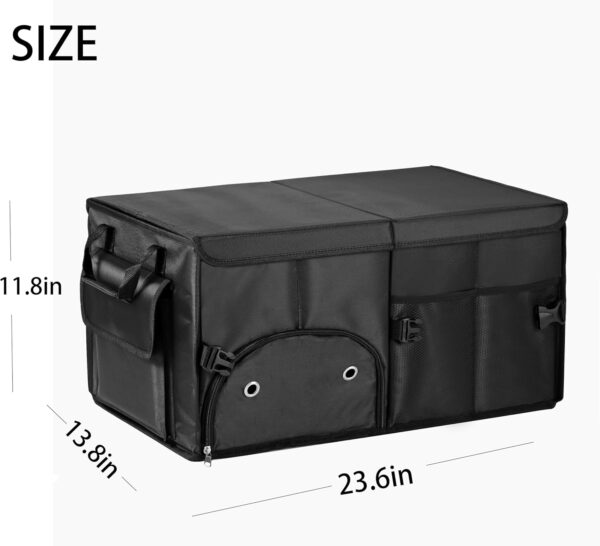 Car Trunk Organizer with Lid Car Storage Organizer Collapsible Multi Compartment Car Organizerwith shoe bag for SUV(Black) - Image 2