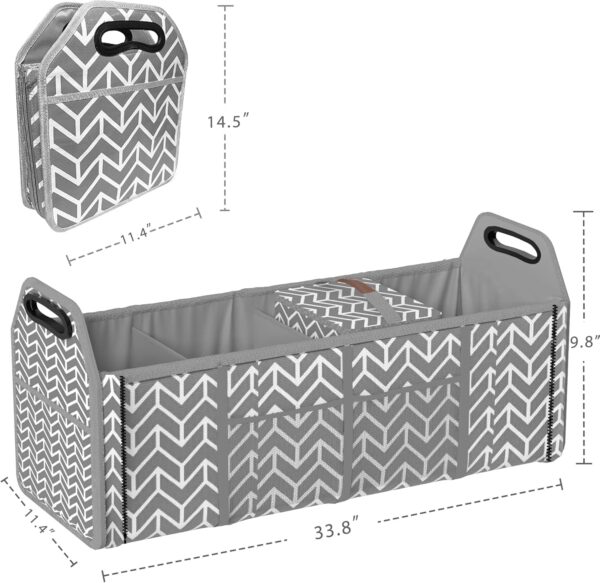 Trunk Organizer, Foldable Car Storage Bag Portable Insulation Cooler Bag Collapsible Vehicle Organizer Divider Storage Totes with 4 Compartment Cargo Tote for Groceries Caddy SUV, Gray - Image 2