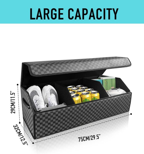 Trunk Organizer for SUV - Leather Storage Box, Extra Large, Magnetic Lid, Collapsible and Adjustable Car Organizer - Image 2