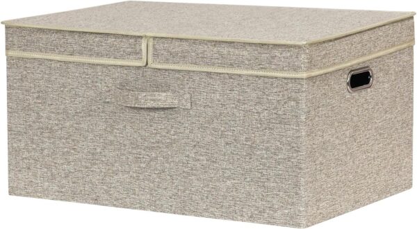 Trunk Organizer, 23.4 x 15.7 x 11.8 inch, 70L Large Capacity Storage Box with Lid for Cars, SUVs, RVs, 2-Compartment Collapsible Trunk Organizer, Beige - Image 2