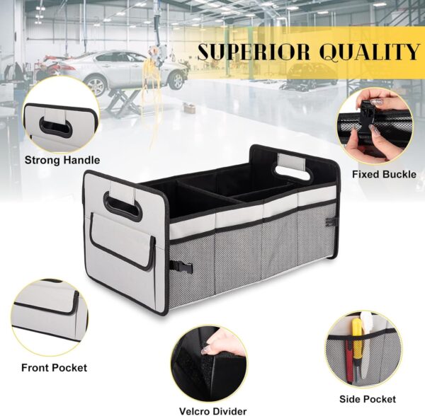 Car Trunk Organizer, Car Organizers and Storage Collapsible Multi Compartment Container Box, Adjustable Car Accessories for SUV Sedan Truck, Standard Size, Grey - Image 2