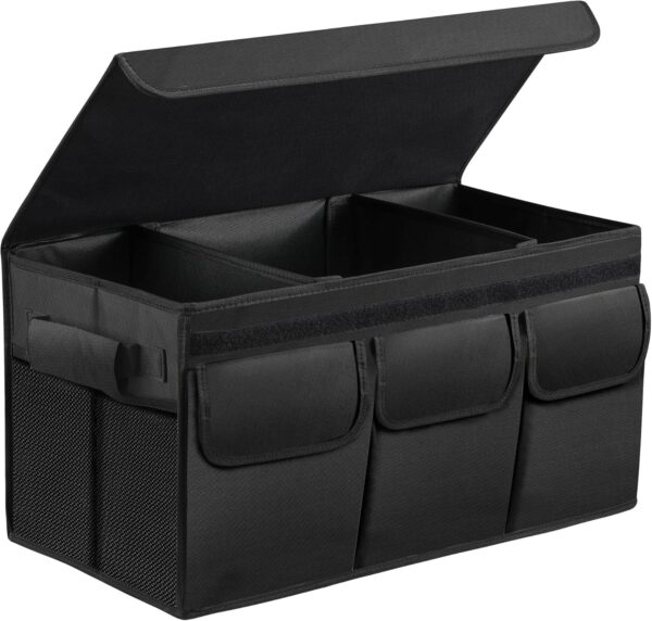 Black Trunk Storage Organizer For Car Trunk Organizer With Lid Collapsible Trunk Organizer For SUV Groceries Accessories (M Black)