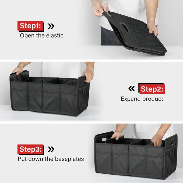Trunk Organizer for Car/SUV/Truck, Collapsible 2 Compartment Automotive Storage Box, 600D Waterproof Oxford Polyester 50L Travel Accessories, Anti-slip & Leak-proof, Black - Image 2