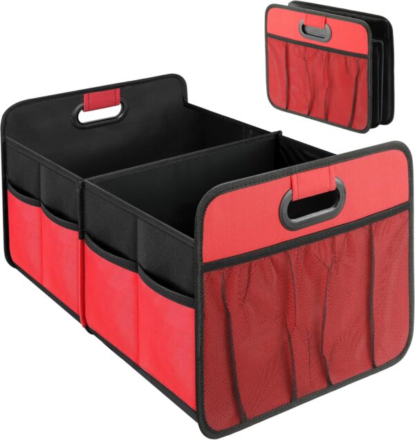 2 Compartments Car Trunk Organizer, 600D Oxford Polyester Car Storage, Anti-slip 14" D x 22" W x 12" H Collapsible Trunk Storage, Suitable for SUV, Minivan, Truck, Red New